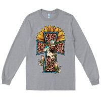 Heather Grey leopard cross  sunflower Long Sleeve Tee - JahusDesignShop