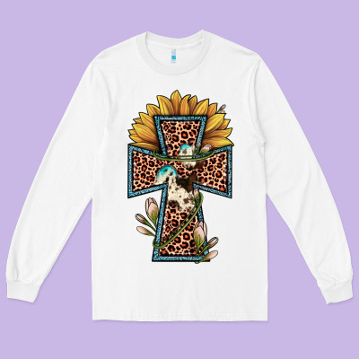 Leopard Cross  Sunflower Long Sleeve Tee Designed By Jahusdesignshop