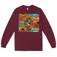 Burgundy leopard cross sunflower Long Sleeve Tee - JahusDesignShop