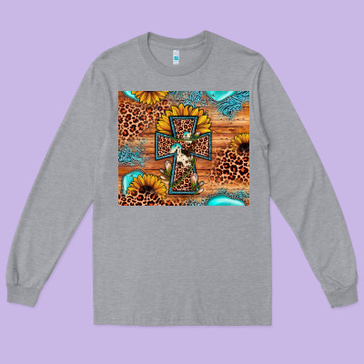 Leopard Cross Sunflower Long Sleeve Tee Designed By Jahusdesignshop