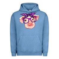 Pigment Pebble Blue pig with bandana Urban Hoodie - RanaPortraitStore