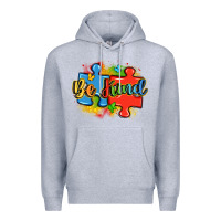Heather Grey be kind autism Premium Hoodie - LillyAllenDesigns