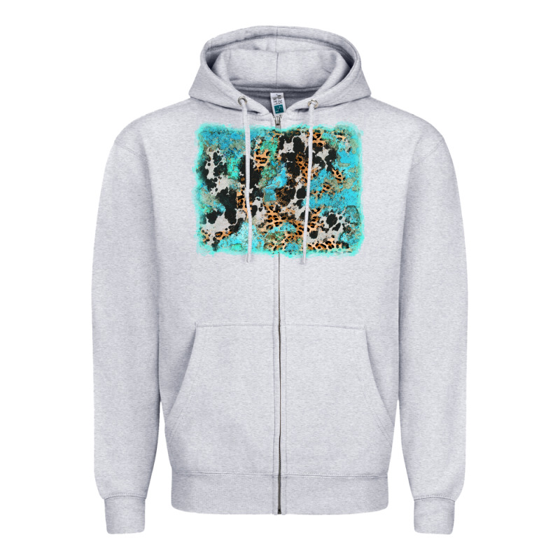 Turquoise Cowhide Leopard Background Zipper Hoodie by AdoDesignShop | Teevron