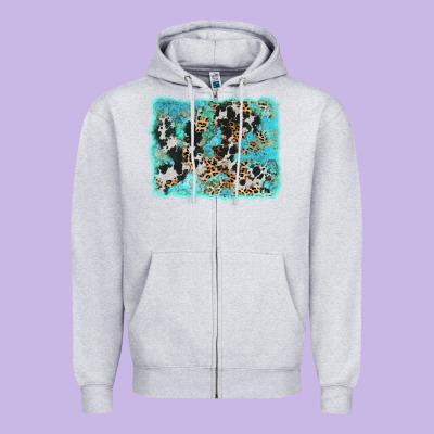 Turquoise Cowhide Leopard Background Zipper Hoodie Designed By Adodesignshop