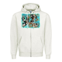 Oatmeal Heather turquoise cowhide leopard background Zipper Hoodie - AdoDesignShop