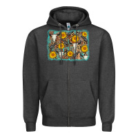 Charcoal Heather cow skull sunflower background Zipper Hoodie - AdoDesignShop