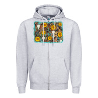 Heather Grey cow skull sunflower background Zipper Hoodie - AdoDesignShop