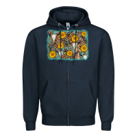 Navy cow skull sunflower background Zipper Hoodie - AdoDesignShop