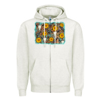 Oatmeal Heather cow skull sunflower background Zipper Hoodie - AdoDesignShop