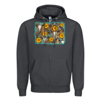 Smoke cow skull sunflower background Zipper Hoodie - AdoDesignShop
