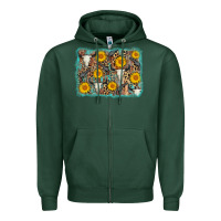 Sports Green cow skull sunflower background Zipper Hoodie - AdoDesignShop