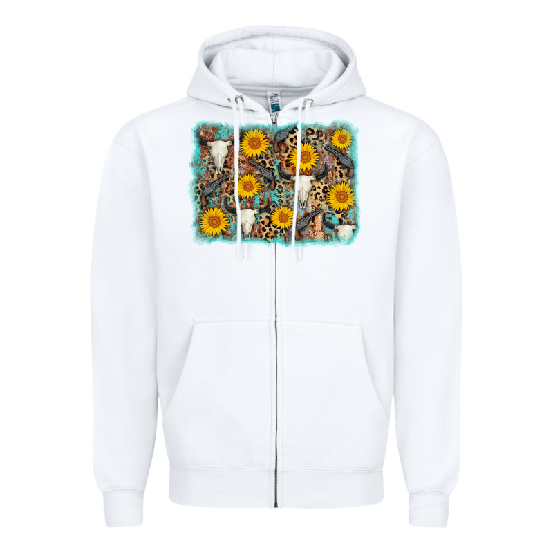 Cow Skull Sunflower Background Zipper Hoodie by AdoDesignShop | Teevron
