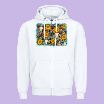 Cow Skull Sunflower Background Zipper Hoodie Designed By Adodesignshop