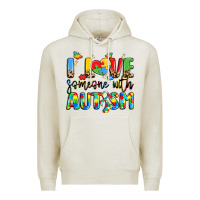 Oatmeal Heather i love someone with autism Premium Hoodie - LillyAllenDesigns