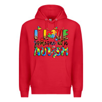 Red i love someone with autism Premium Hoodie - LillyAllenDesigns