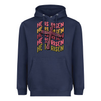 Navy he is risen Heavyweight Hoodie - MaliasSmallBusiness