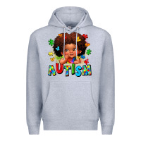 Heather Grey autism afro girl Premium Hoodie - LillyAllenDesigns