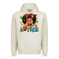 Oatmeal Heather autism afro girl Premium Hoodie - LillyAllenDesigns