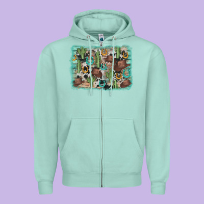 Cactus Cowboy Hat Background Zipper Hoodie Designed By Adodesignshop