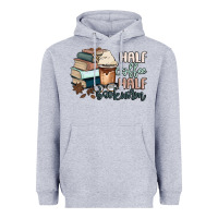 Heather Grey half coffee half bookworm Heavyweight Hoodie - MaliasSmallBusiness