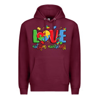 Burgundy love autism awareness Premium Hoodie - LillyAllenDesigns