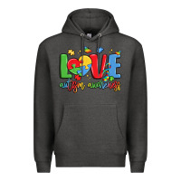 Charcoal Heather love autism awareness Premium Hoodie - LillyAllenDesigns