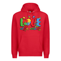 Red love autism awareness Premium Hoodie - LillyAllenDesigns