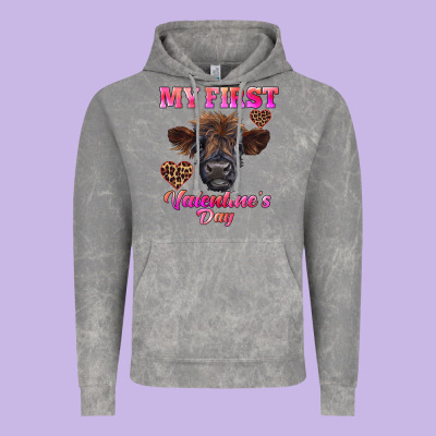 My First Valentine's Day Highland Calf Vintage Hoodie Designed By Ranaportraitstore