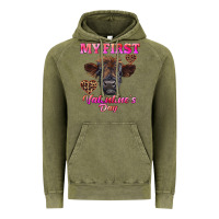 Vintage Olive my first valentine's day highland calf Vintage Hoodie - RanaPortraitStore
