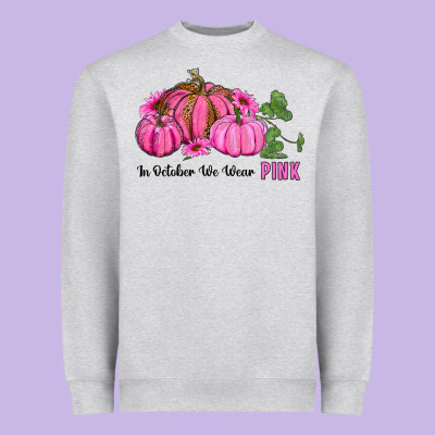 In October We Wear Pink Pumpkin And Sunflowers Heavyweight Sweatshirt Designed By Ranaportraitstore