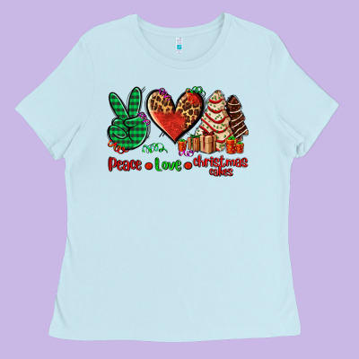 Peace Love Christmas Cakes Ladies Tee Designed By Adodesignshop