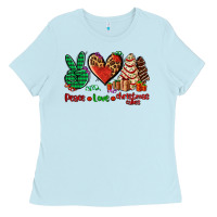 Baby Blue peace love Christmas cakes Ladies Tee - AdoDesignShop