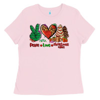 Bubblegum Pink peace love Christmas cakes Ladies Tee - AdoDesignShop