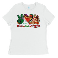 White peace love Christmas cakes Ladies Tee - AdoDesignShop