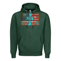 Flag And Turquoise Cross Zipper Hoodie | Teevron