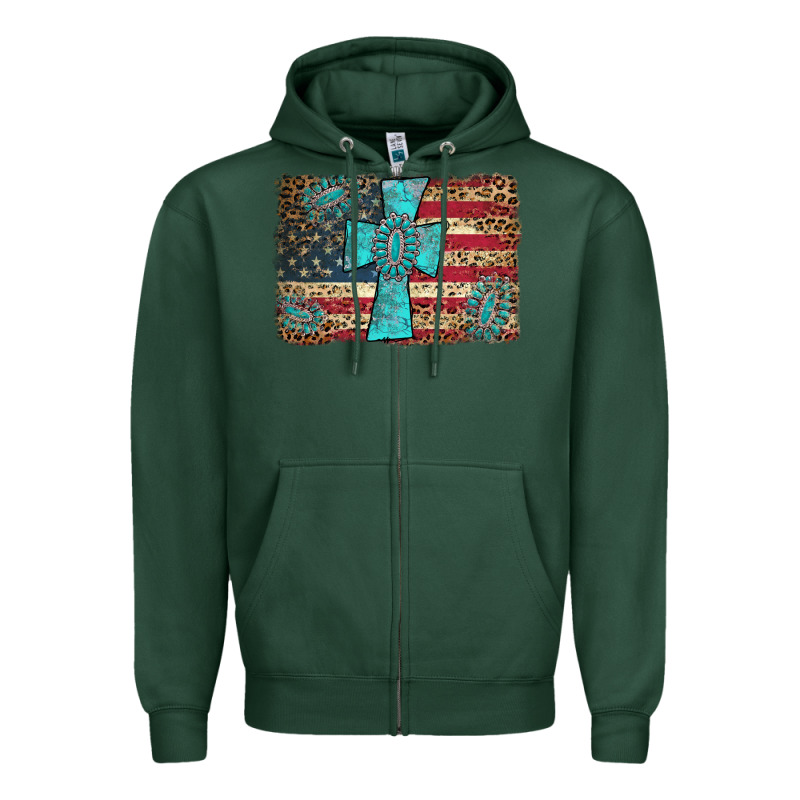 Flag And Turquoise Cross Zipper Hoodie by AdoDesignShop | Teevron