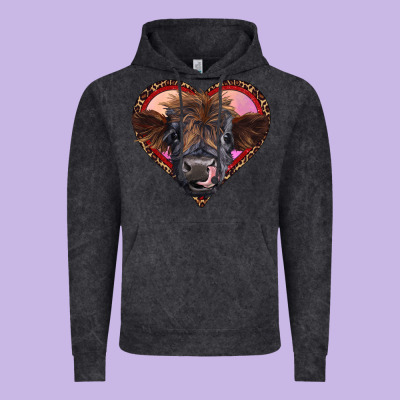 Leopard Heart Highland Calf Vintage Hoodie Designed By Ranaportraitstore