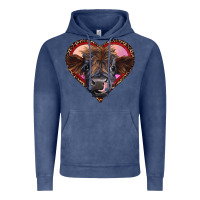 Vintage Denim leopard heart highland calf Vintage Hoodie - RanaPortraitStore