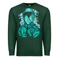 Sports Green Ovarian Cancer teal ribbon with boxing gloves Premium Sweatshirt - NancyCooperArtShop
