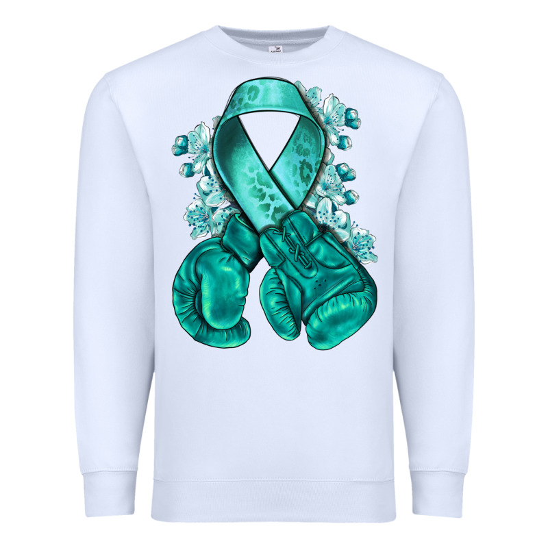 Ovarian Cancer Teal Ribbon With Boxing Gloves Premium Sweatshirt by NancyCooperArtShop | Teevron