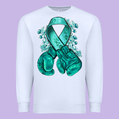 Ovarian Cancer Teal Ribbon With Boxing Gloves Premium Sweatshirt Designed By Nancycooperartshop