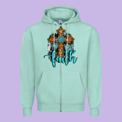 Faith Western Turquoise Zipper Hoodie Designed By Adodesignshop