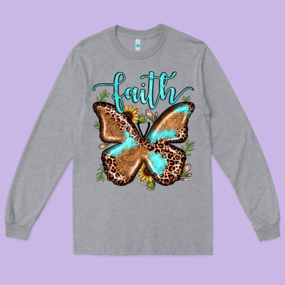 Faith Leopard Butterfly Long Sleeve Tee Designed By Jahusdesignshop