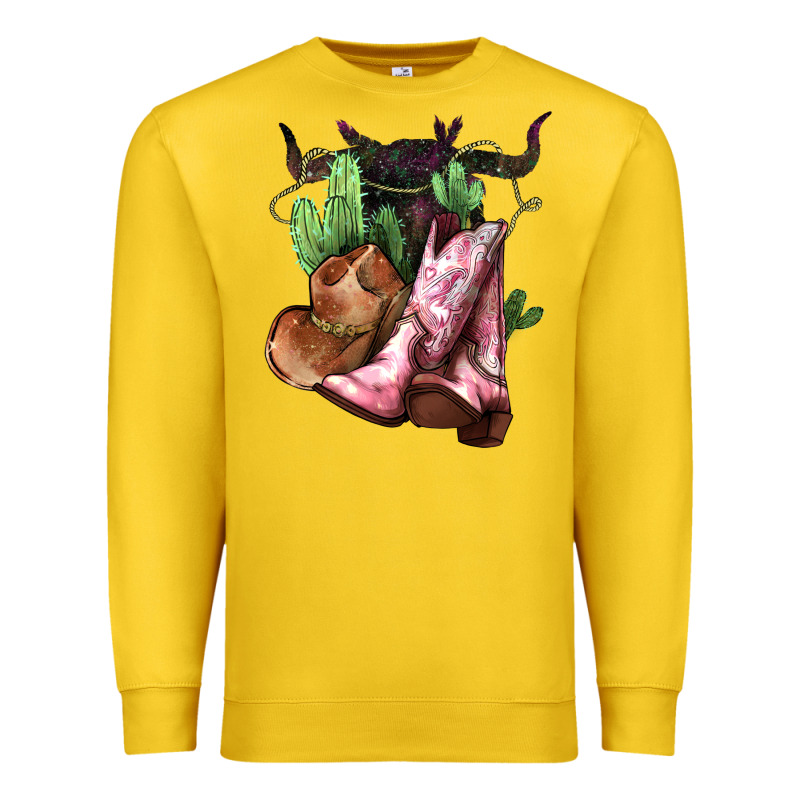 Cowgirl Boots Hat Horns Cactus Premium Sweatshirt by NancyCooperArtShop | Teevron