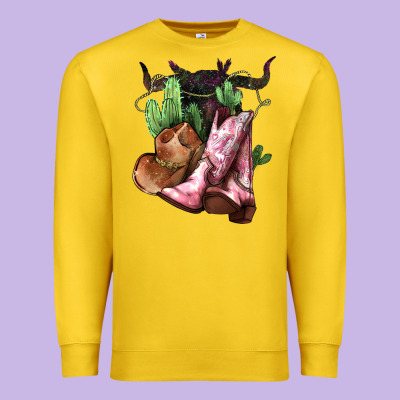 Cowgirl Boots Hat Horns Cactus Premium Sweatshirt Designed By Nancycooperartshop