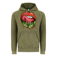 Vintage Olive watermelon lips with leopard Vintage Hoodie - texasbilliewilder