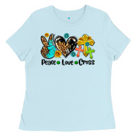 Baby Blue peace love cross Ladies Tee - AdoDesignShop