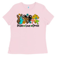 Bubblegum Pink peace love cross Ladies Tee - AdoDesignShop