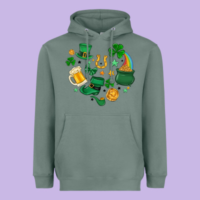 St. Patrick Heart Doodle Heavyweight Hoodie Designed By Maliassmallbusiness
