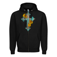 Black turquoise sunflower cross Zipper Hoodie - AdoDesignShop